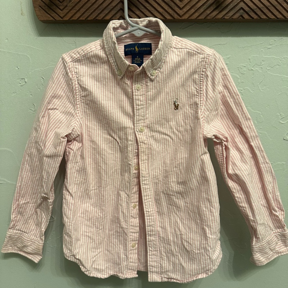 Ralph Lauren Kids Pink and White Striped Button Down Shirt